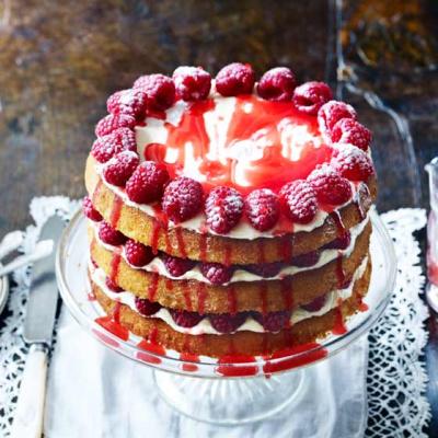Triple-layer raspberry lemonade drizzle cake