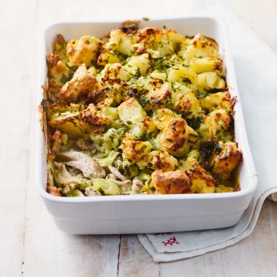 Chicken and leek pie with crispy potato topping