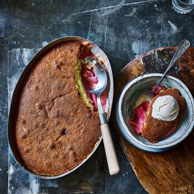 Rhubarb and buttermilk-almond sponge