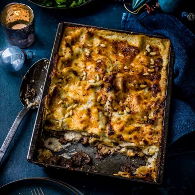 Mushroom and four-cheese lasagne