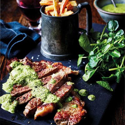 Steak with watercress sauce