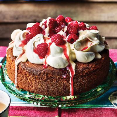 Raspberry and custard poke cake
