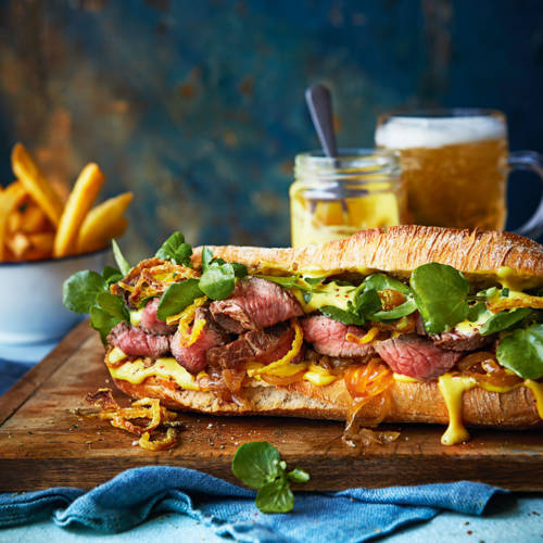 Pub-style steak sarnie with beer onions