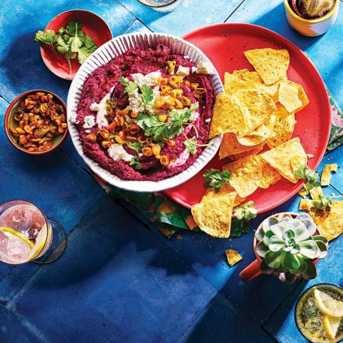 Beetroot and jalapeño dip with crispy tortillas
