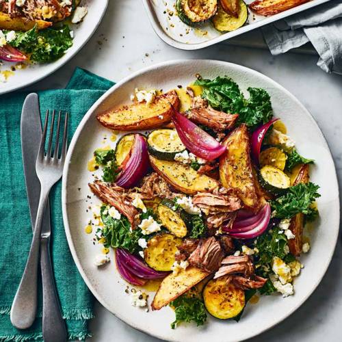 Crispy lamb and potato wedge salad
