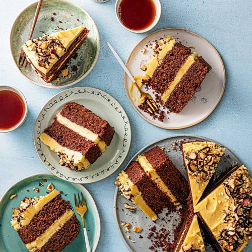 Hazelnut chocolate cake with malted buttercream