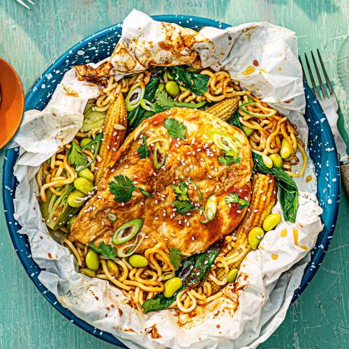 Teriyaki chicken and noodle parcels