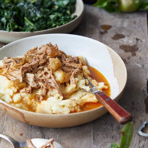 Cider pulled pork and ‘campfire’ mash 