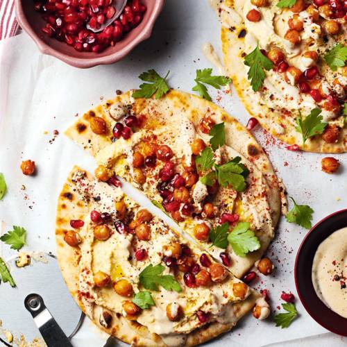 Houmous flatbread pizzas