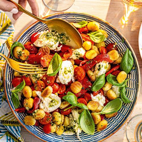 Crispy gnocchi caprese salad