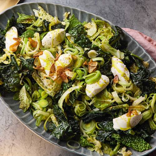 Winter greens medley with mascarpone and crispy garlic