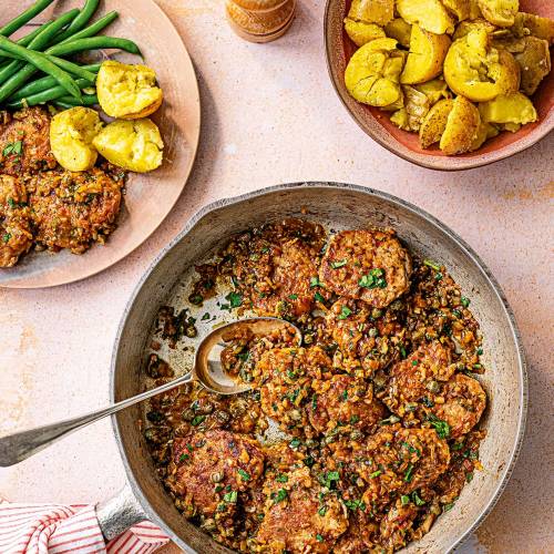 Pork piccata with crushed potatoes