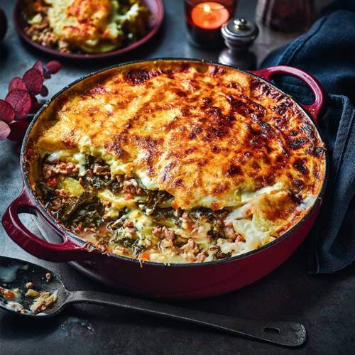 Creamy pork and potato lasagne