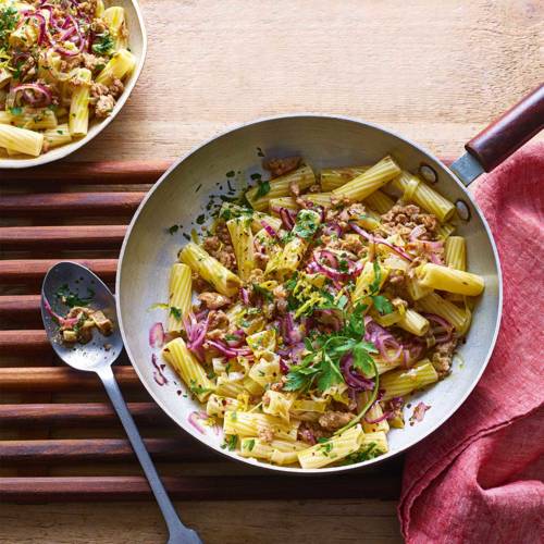 Rigatoni with sausage and chicory