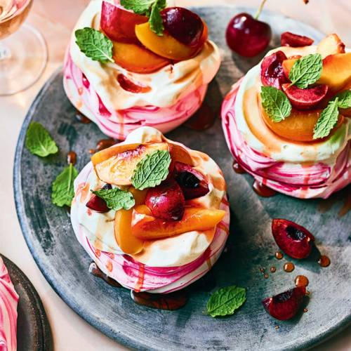 Rosé peaches and cream pavlovas