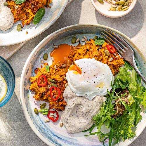 Baked sweet potato and carrot fritters