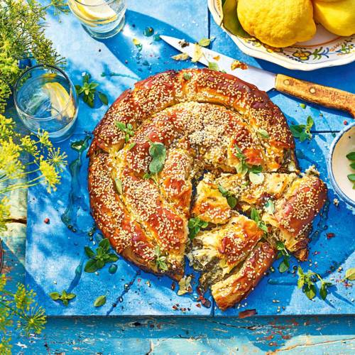 Feta, artichoke and sesame spanakopita