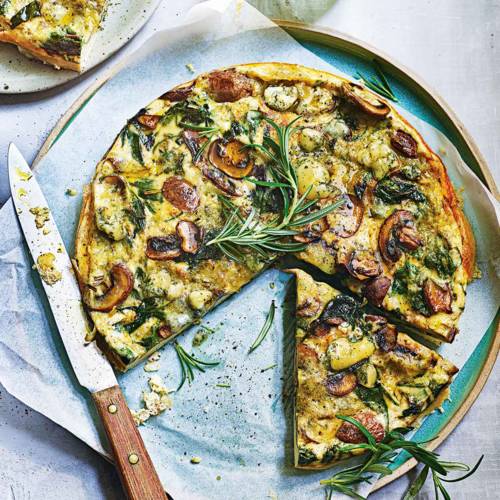 Spinach, mushroom and stilton crustless quiche