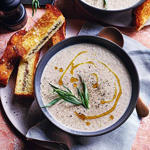 Mushroom soup with mushroom toasties