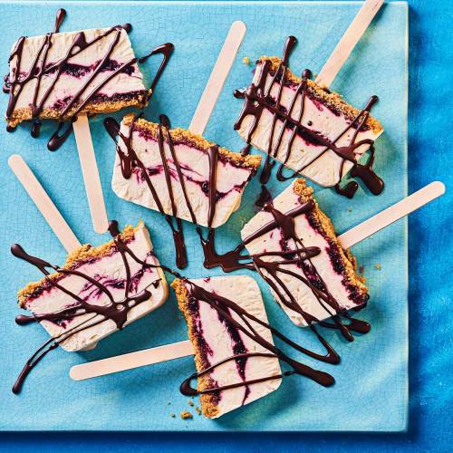 Cherry and chocolate cheesecake ice lollies