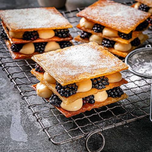 Blackberry and sage filo stacks