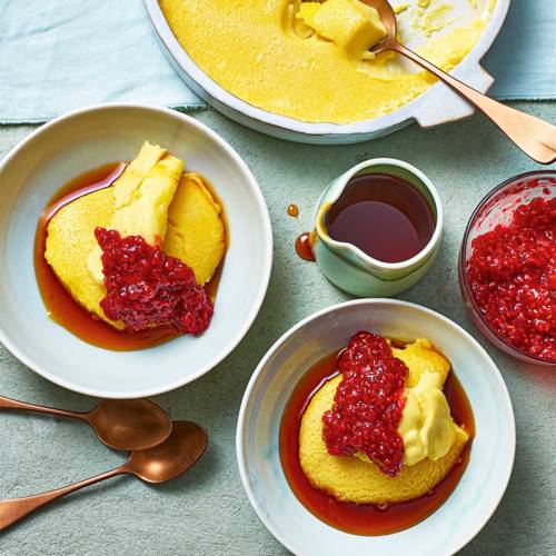 Oat llymru, raspberry jam and apple caramel