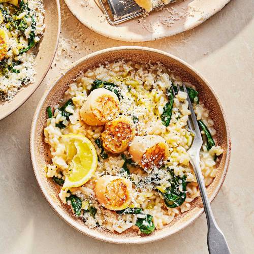 Cacio e pepe risotto with scallops