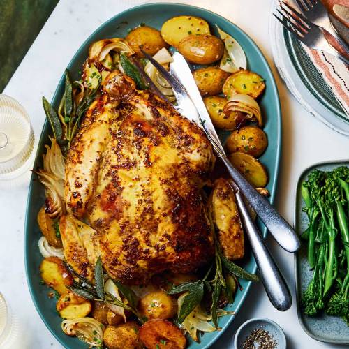 Roast chicken with mustard and sage