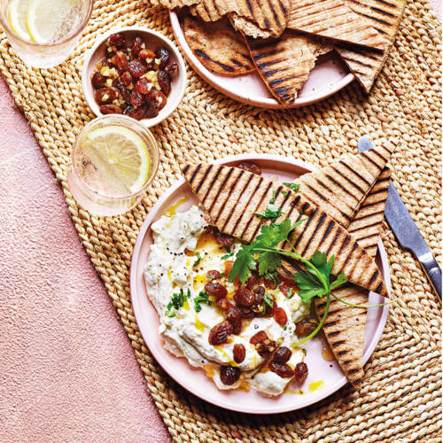 Whipped Greek cheese with pickled sultanas