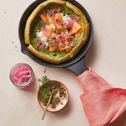 Spinach dutch baby with smoked salmon