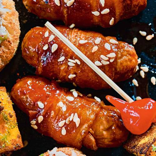 Sticky gochujang pigs in blankets