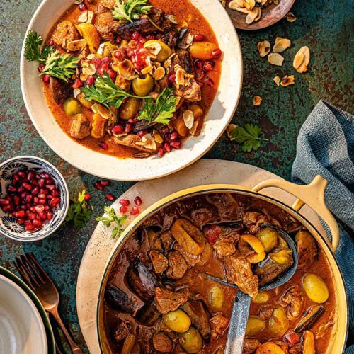 Harissa lamb and aubergine stew