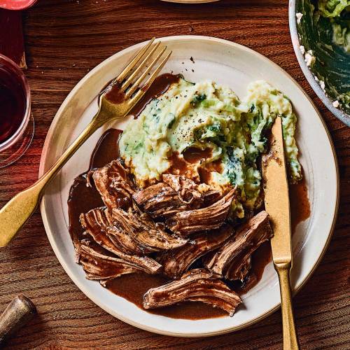 Red wine, bay and peppercorn braised pork