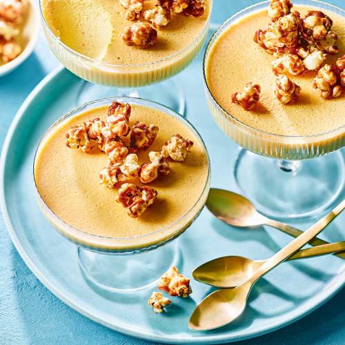 Sweetcorn panna cotta with caramel popcorn