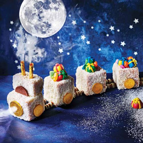 Festive winter train cake