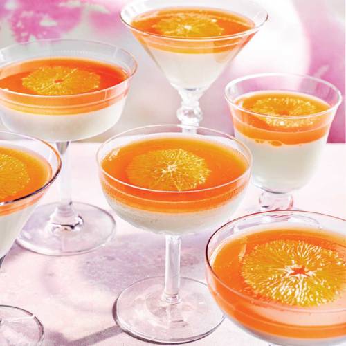 White chocolate panna cotta with Aperol spritz jelly
