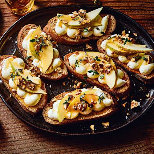 Pear and whipped goat's cheese crostini