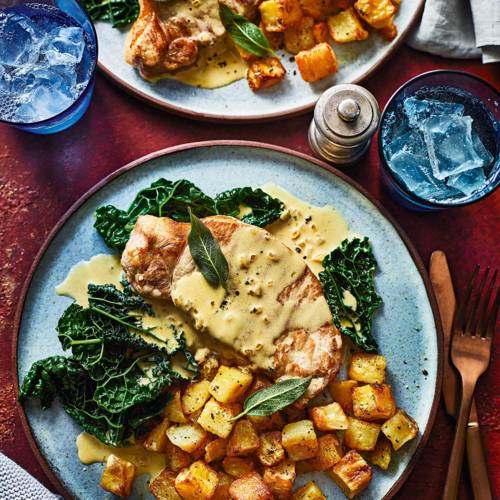 Pork steaks with cider peppercorn sauce 