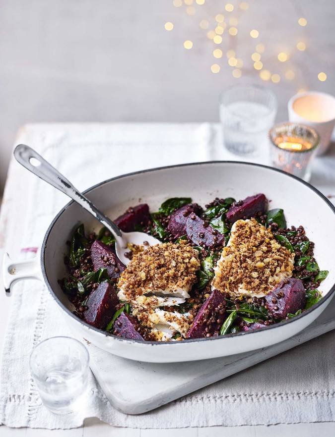 Recipe: Horseradish-coated cod fillets with beetroot lentils