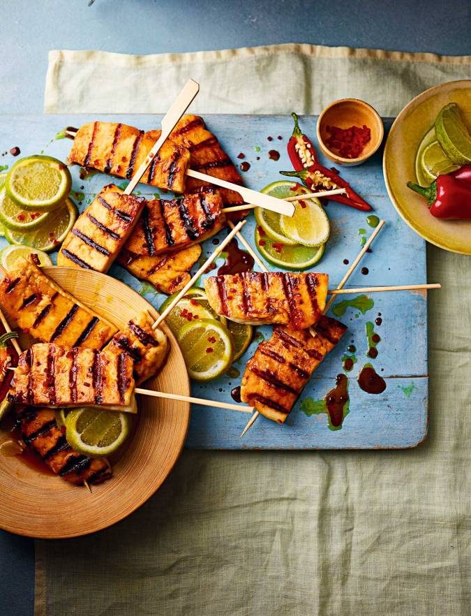 Chilli halloumi skewers recipe Sainsbury's Magazine