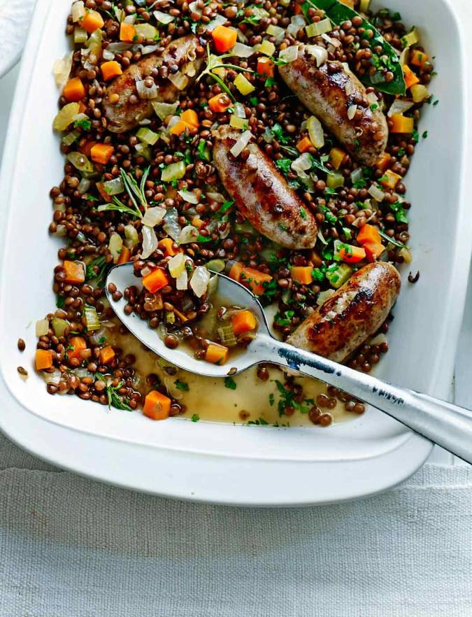 Recipe: Baked sausages with lentils