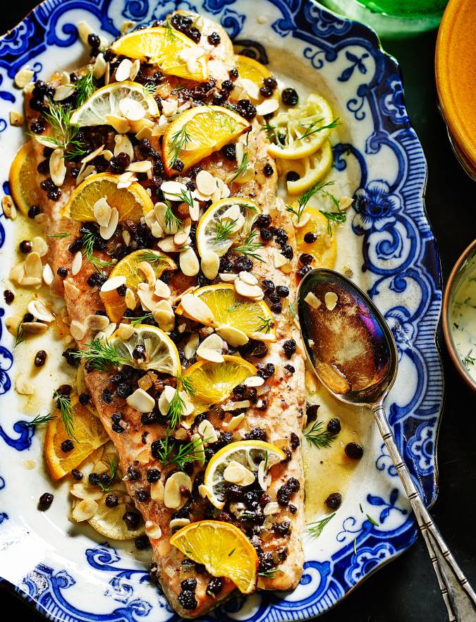 Recipe: Roast salmon with currants and ginger