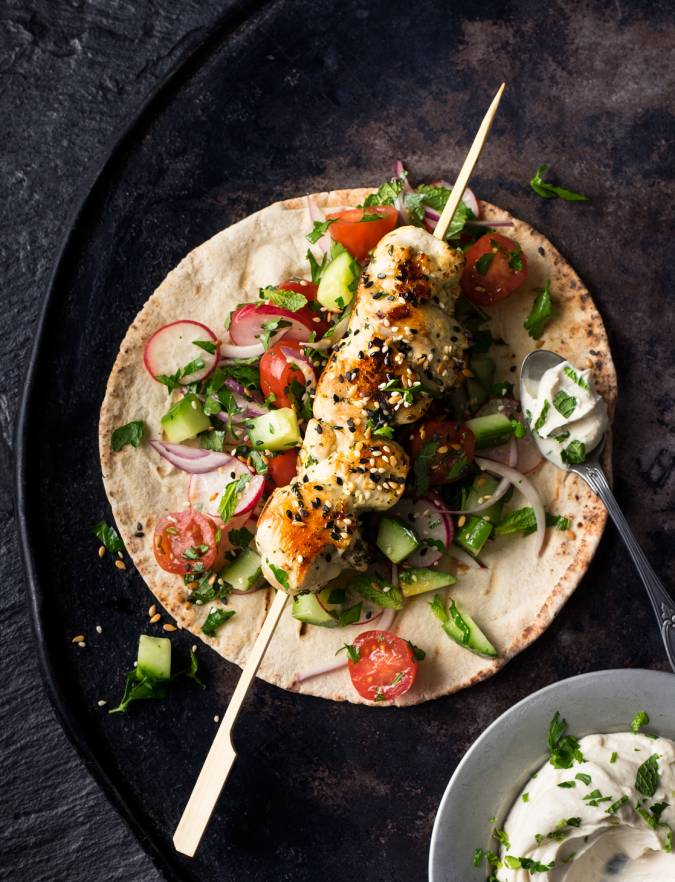Recipe: Barbecued lemon, garlic and thyme chicken kebabs