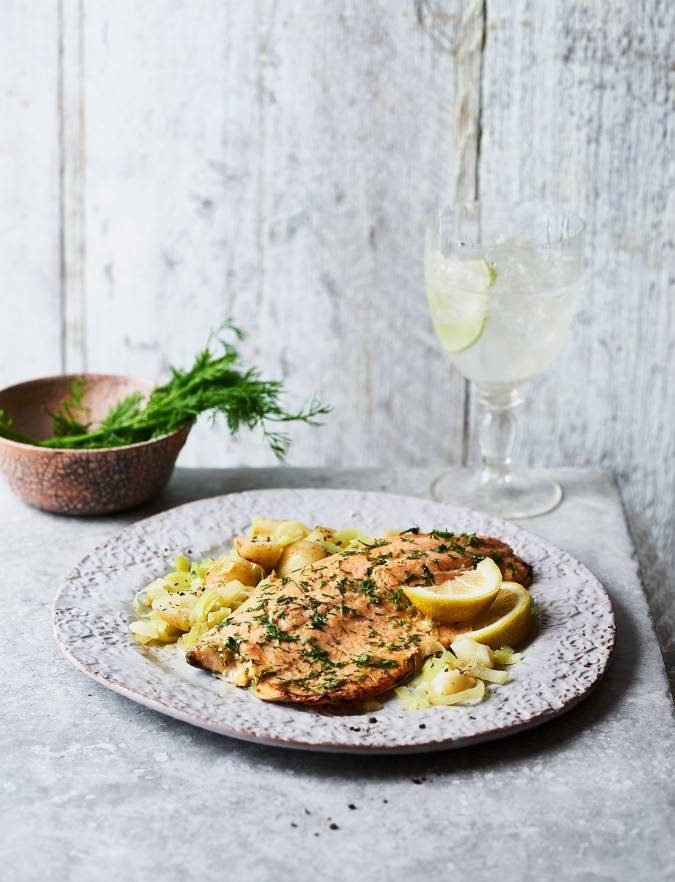 Recipe: Dill mustard trout with smashed potatoes