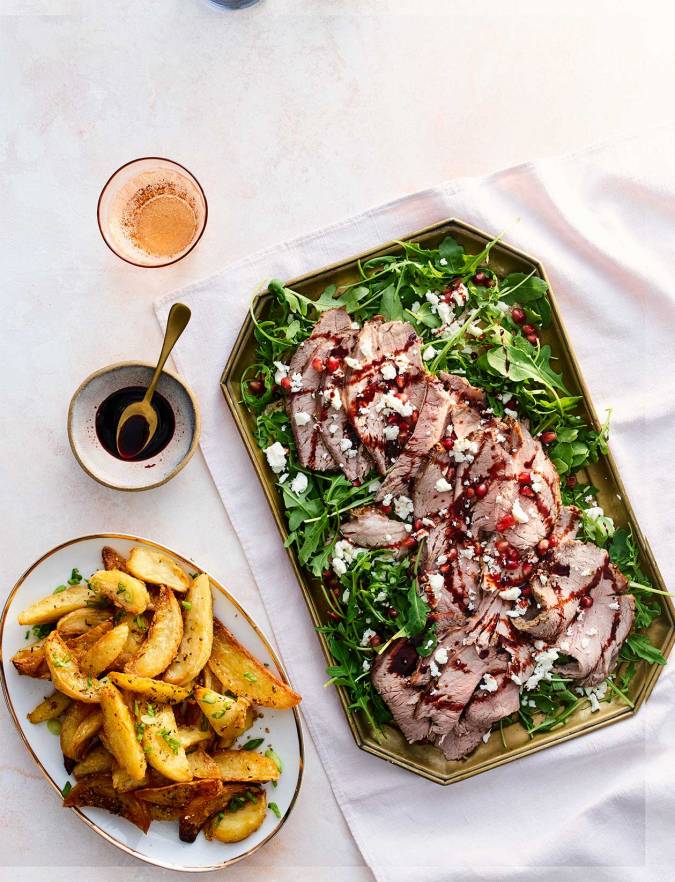 Recipe: Pomegranate beef with spiced wedges