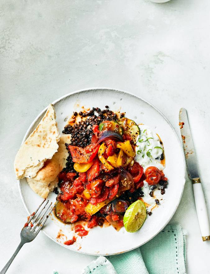 Recipe: Spicy ratatouille with lentils and lime yogurt