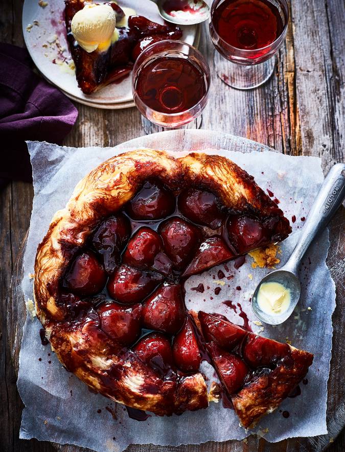 Recipe: Red wine-poached pear tarte tatin