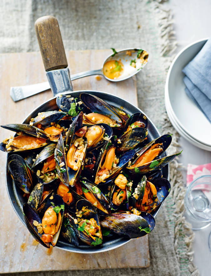 Recipe: Mussels with chorizo, almonds and parsley