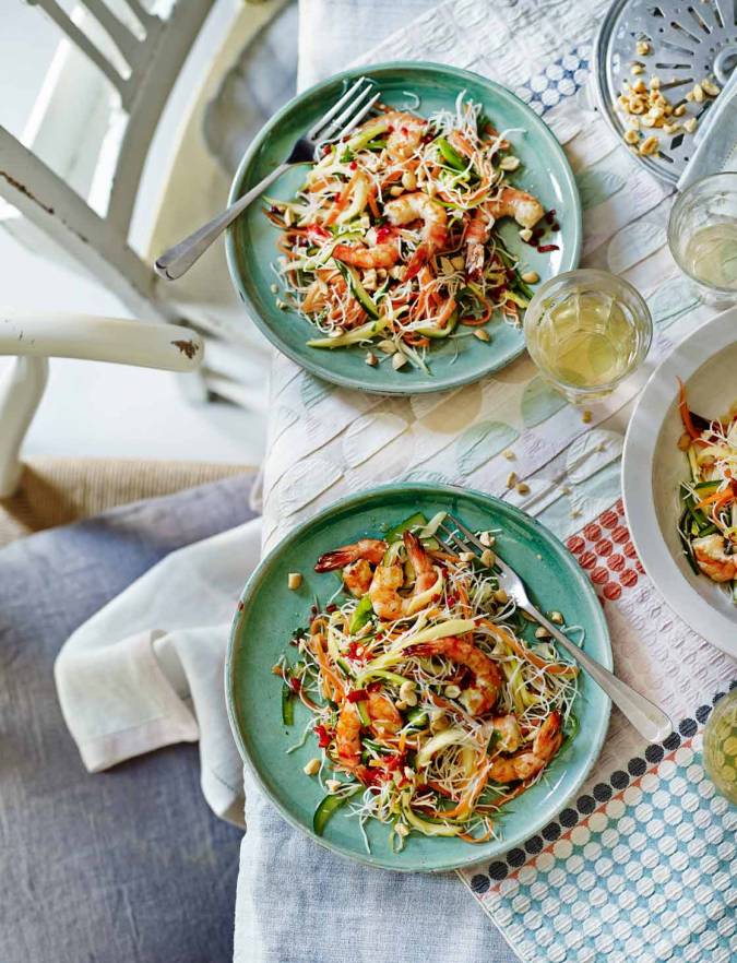 Recipe: Griddled prawns with mango, noodles and herbs
