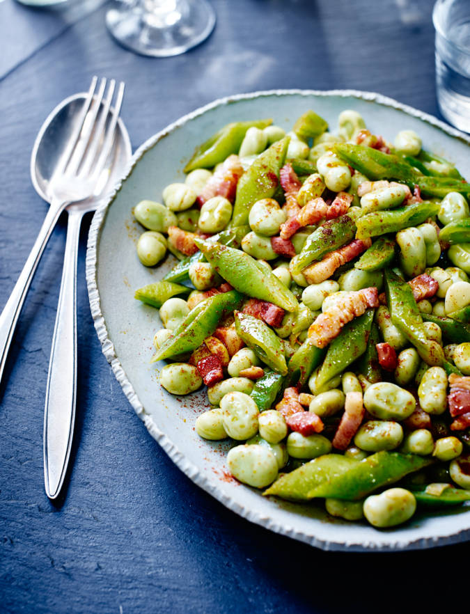 Recipe: Smoky broad beans and runner beans with bacon
